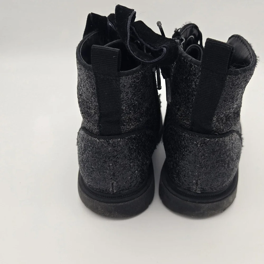 Cat &‎ Jack Girls Black Glitter Combat Boots Side Zip Velvet Laces Size 10